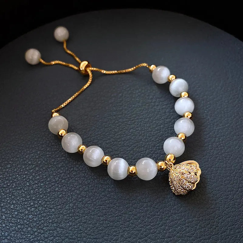 Kpop Irregular Imitation Pearl Bracelet For Women Korean Natural Stone Pendant Adjustable Cuff Bracelets Anniversary Jewelry