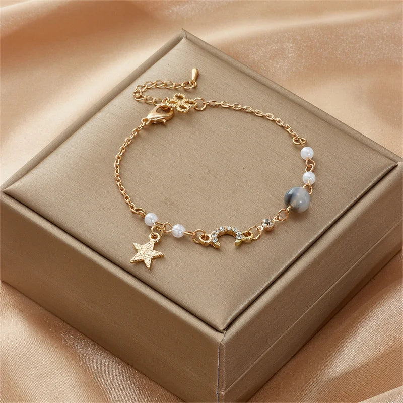 Kpop Irregular Imitation Pearl Bracelet For Women Korean Natural Stone Pendant Adjustable Cuff Bracelets Anniversary Jewelry