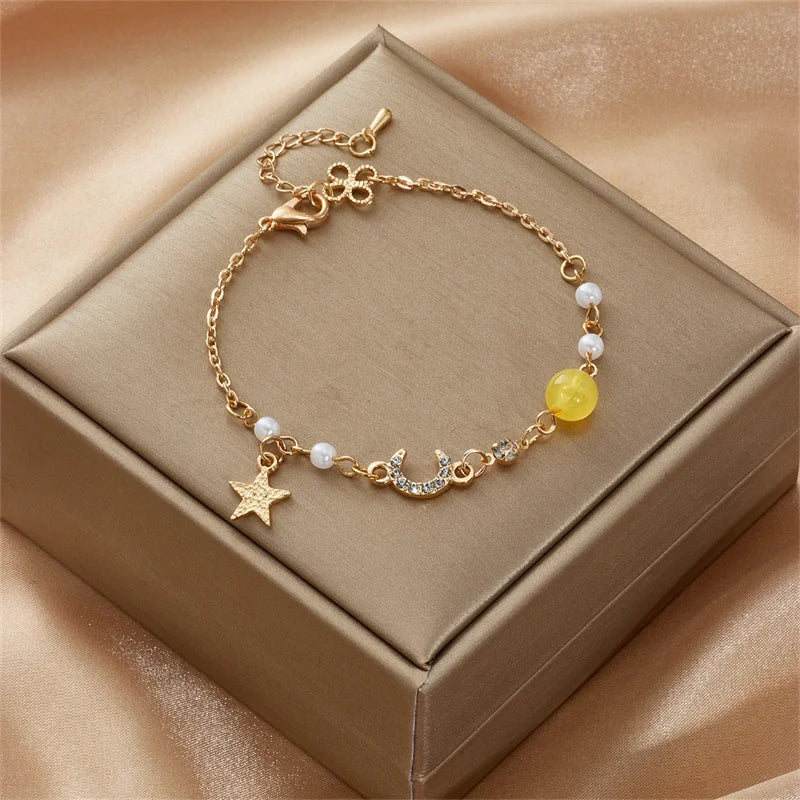 Kpop Irregular Imitation Pearl Bracelet For Women Korean Natural Stone Pendant Adjustable Cuff Bracelets Anniversary Jewelry