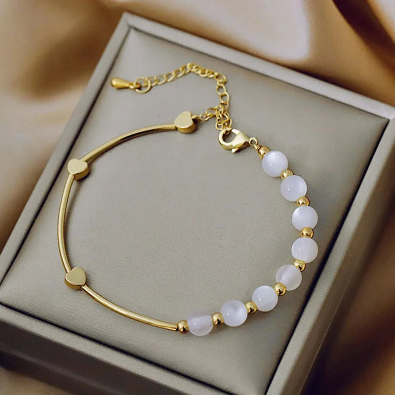 Kpop Irregular Imitation Pearl Bracelet For Women Korean Natural Stone Pendant Adjustable Cuff Bracelets Anniversary Jewelry