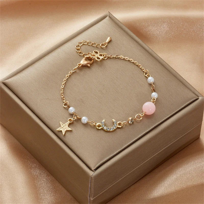 Kpop Irregular Imitation Pearl Bracelet For Women Korean Natural Stone Pendant Adjustable Cuff Bracelets Anniversary Jewelry