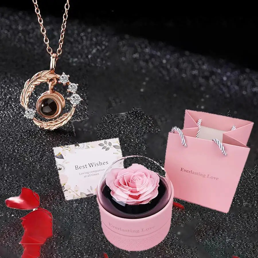 100 Languages I Love You Projection Necklace With Luxury Rose Flower Gift Box Christmas Mother Day Gifts Romantic Jewelry