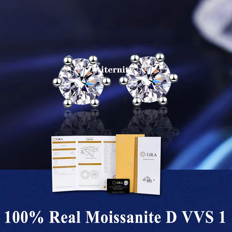 HOT GRA Moissanite Stud Earrings S925 Silver Platinum And Gold Plating 2 Certificates Pass Diamond Tester For Women Fine Jewelry