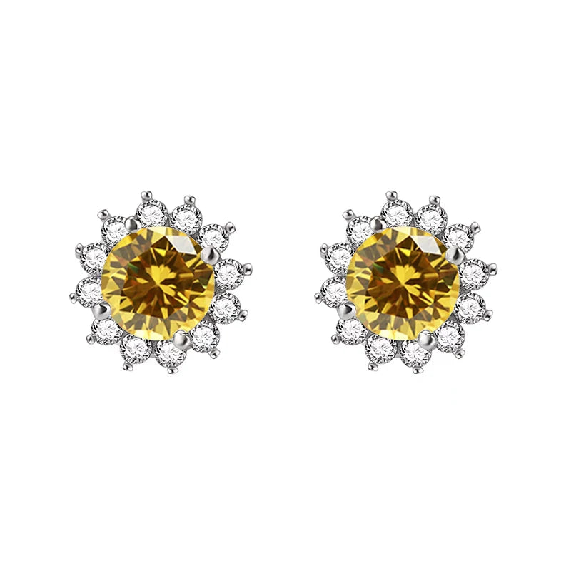 GRA Luxury Female S925 Silver Crystal Fashion Zircon Stone Earrings For Women Quality Jewelry Gift With Box Double Stud Earrings
