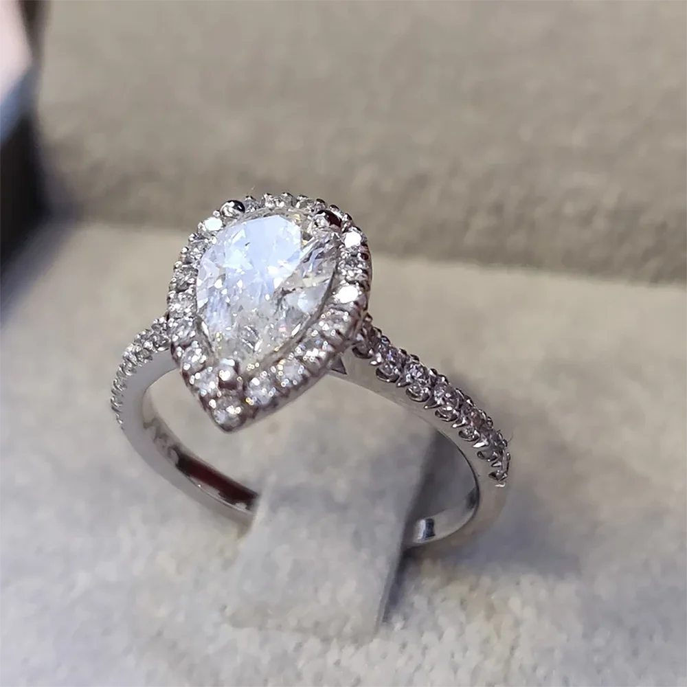2 Carat Water Drop Shape Moissanite Engagement Ring with Gra Certificate 925 Sterling Silver Pear Cut Wedding Halo Diamond Rings
