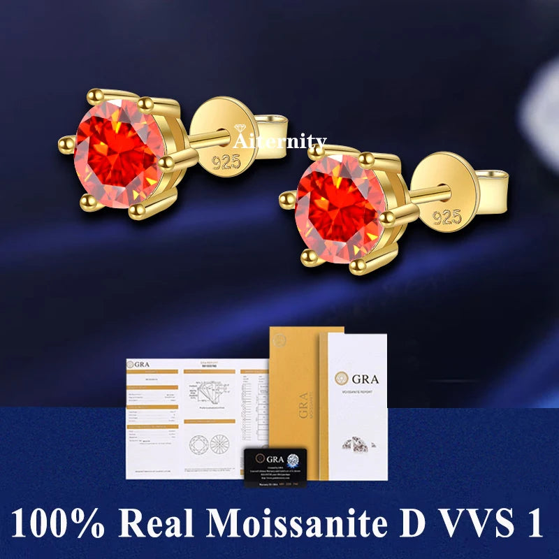 HOT GRA Moissanite Stud Earrings S925 Silver Platinum And Gold Plating 2 Certificates Pass Diamond Tester For Women Fine Jewelry