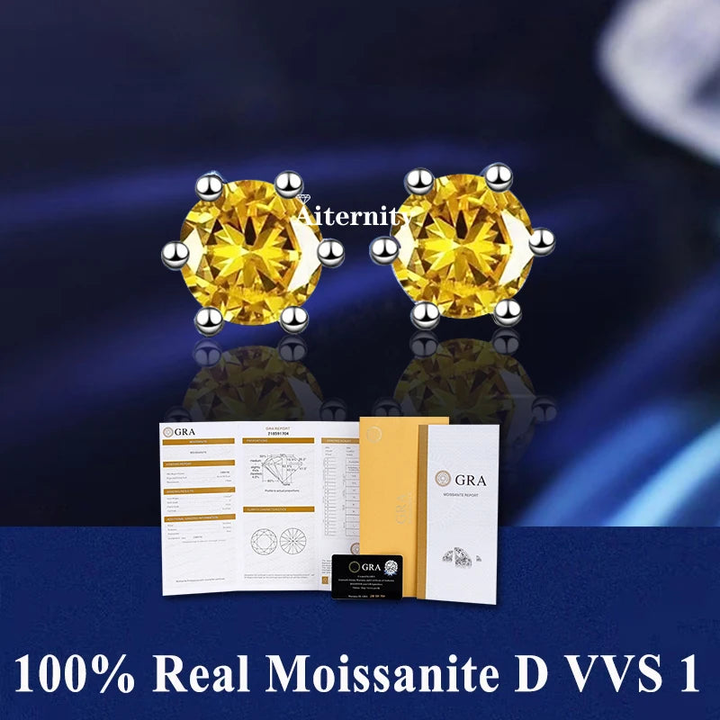 HOT GRA Moissanite Stud Earrings S925 Silver Platinum And Gold Plating 2 Certificates Pass Diamond Tester For Women Fine Jewelry