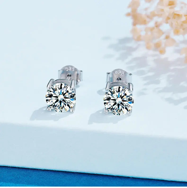 GRA Luxury Female S925 Silver Crystal Fashion Zircon Stone Earrings For Women Quality Jewelry Gift With Box Double Stud Earrings