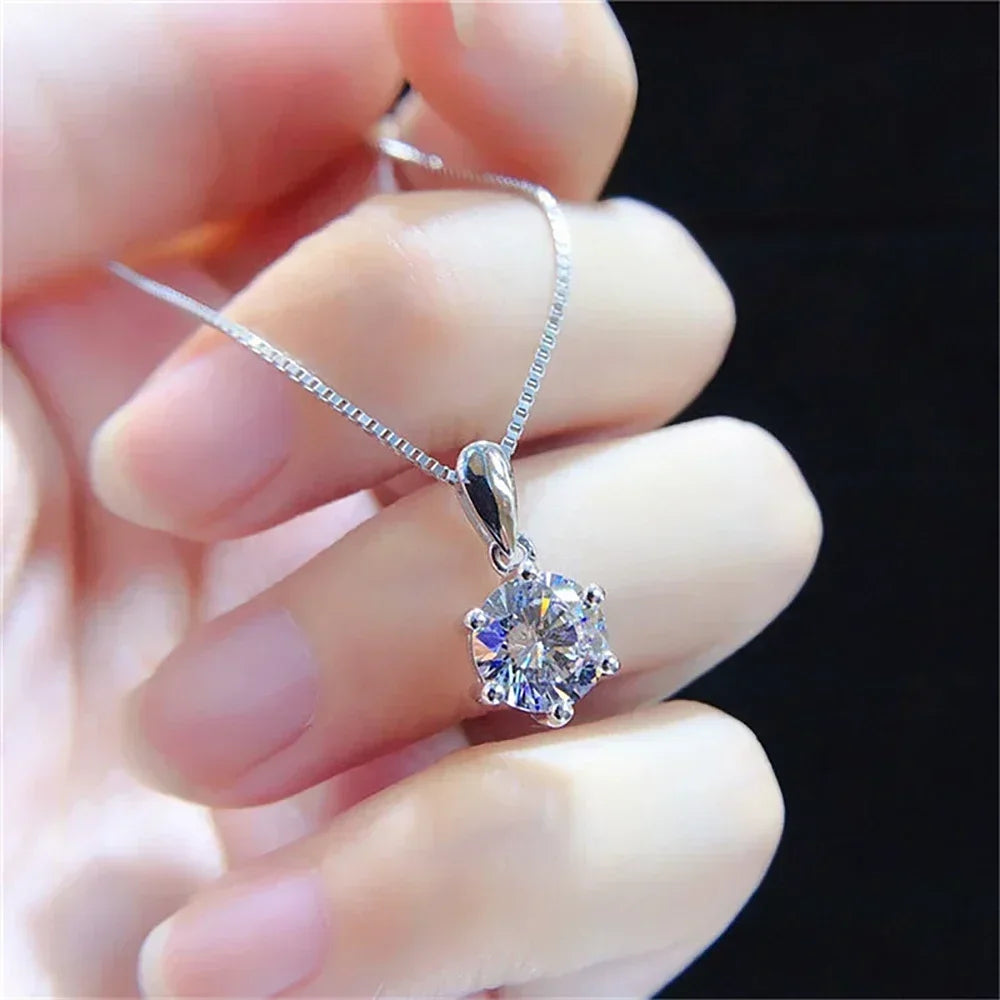 2CT Moissanite Diamond Pendant Necklace for Women 925 Sterling Silver D Color VVSI Clarity Solitaire Diamond Neckchain with GRA