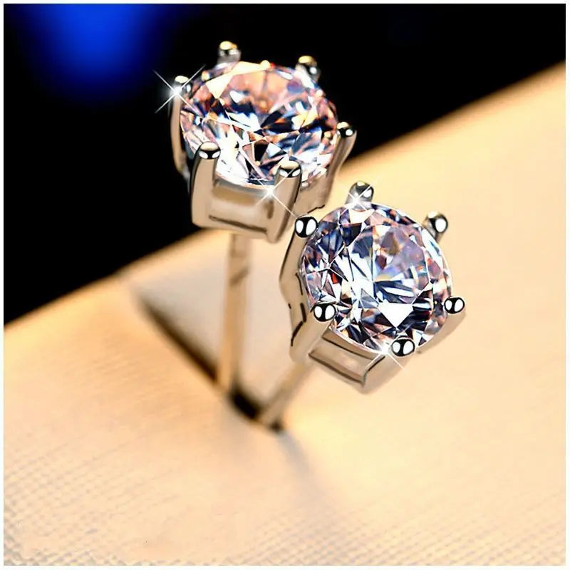 GRA Luxury Female S925 Silver Crystal Fashion Zircon Stone Earrings For Women Quality Jewelry Gift With Box Double Stud Earrings