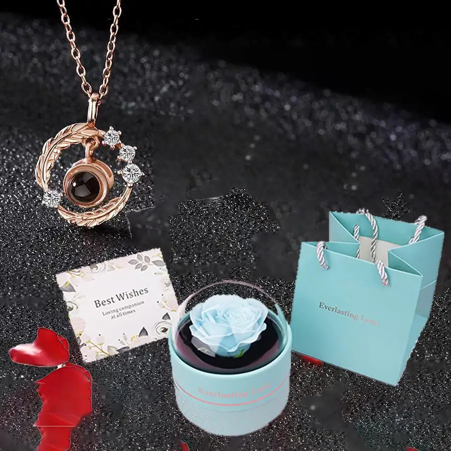 100 Languages I Love You Projection Necklace With Luxury Rose Flower Gift Box Christmas Mother Day Gifts Romantic Jewelry