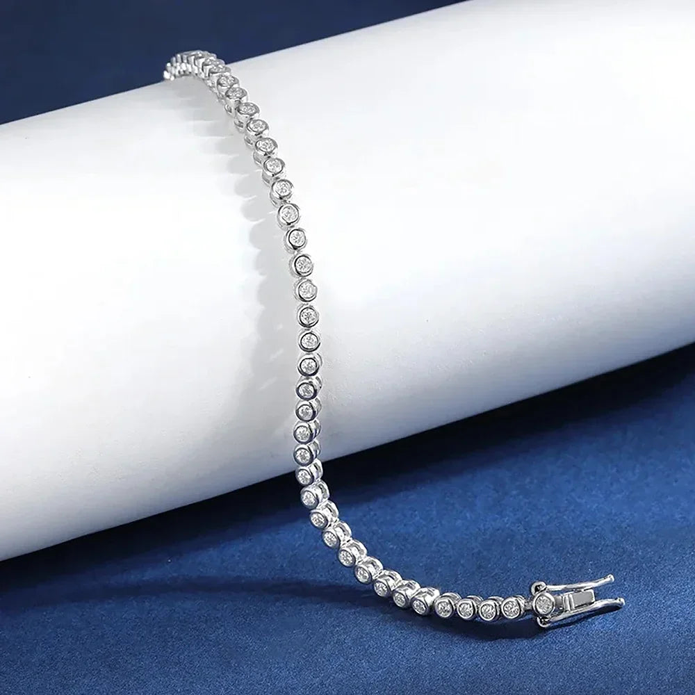 2/3mm Round Bubble Moissanite Tennis Necklace Bracelets Bezel Setting 925 Silver D Color Diamond Neck Chain Chokers for Women