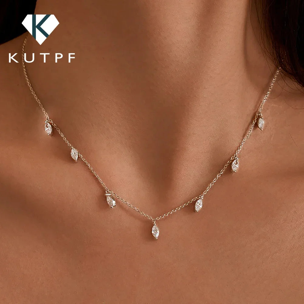 3*6mm 0.3carat Marquise Cut Moissanite Diamond Necklaces with Gra Certificate 925 Sterling Silver Stacking Neck Chain for Women