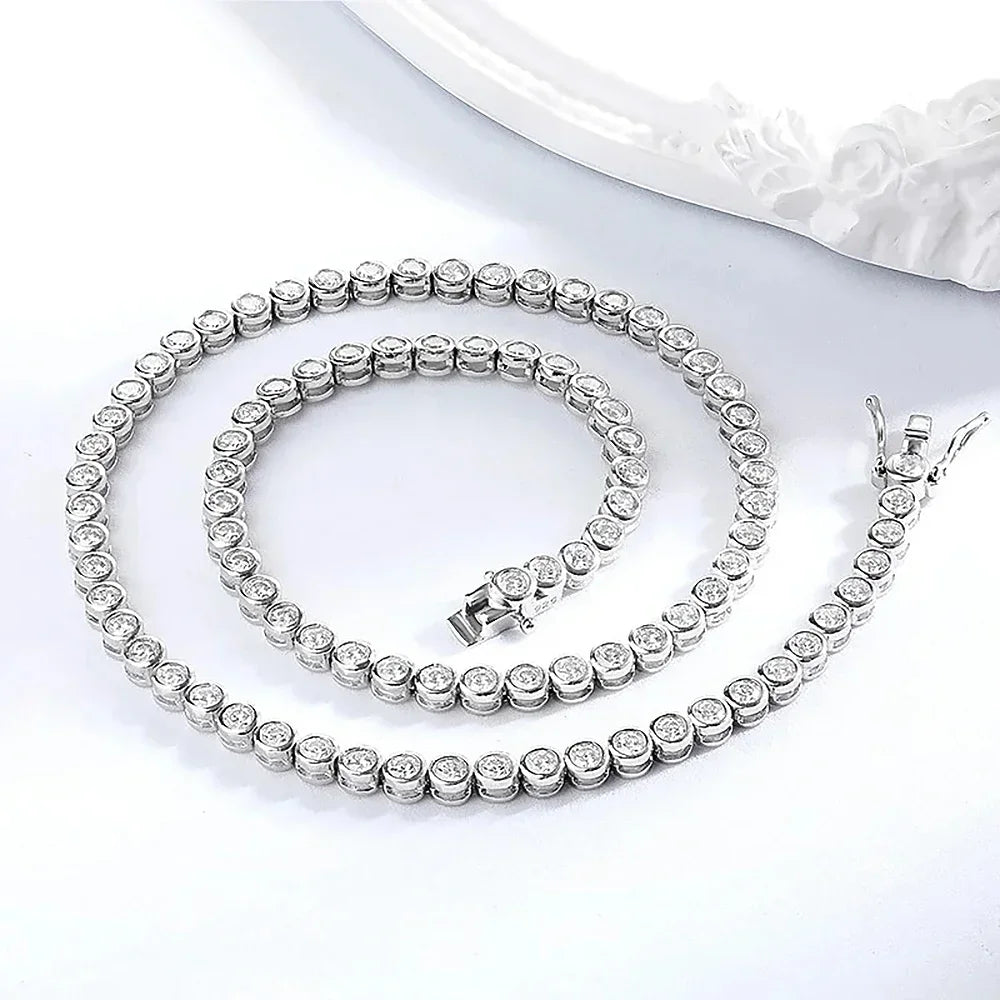 2/3mm Round Bubble Moissanite Tennis Necklace Bracelets Bezel Setting 925 Silver D Color Diamond Neck Chain Chokers for Women