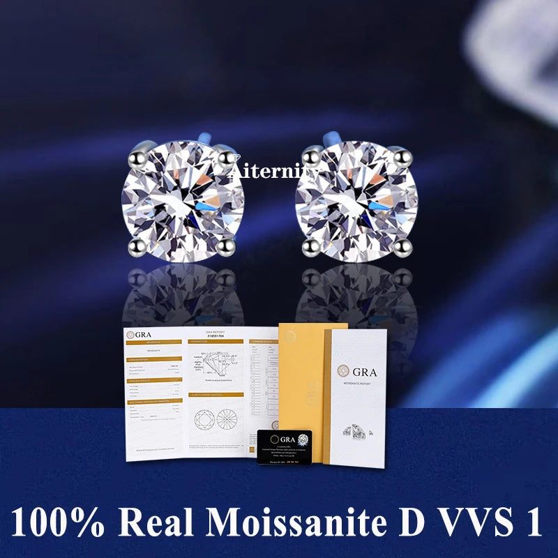 HOT GRA Moissanite Stud Earrings S925 Silver Platinum And Gold Plating 2 Certificates Pass Diamond Tester For Women Fine Jewelry
