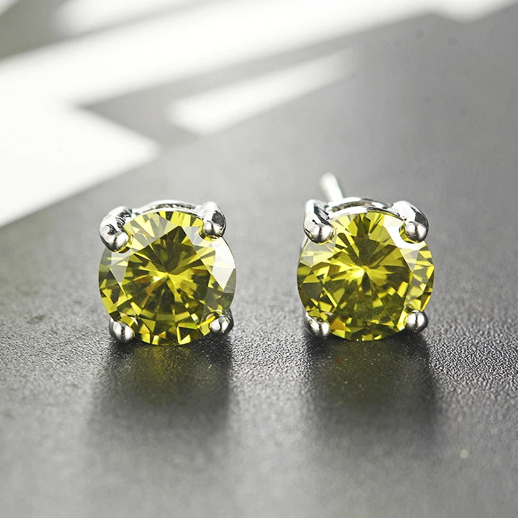GRA Luxury Female S925 Silver Crystal Fashion Zircon Stone Earrings For Women Quality Jewelry Gift With Box Double Stud Earrings