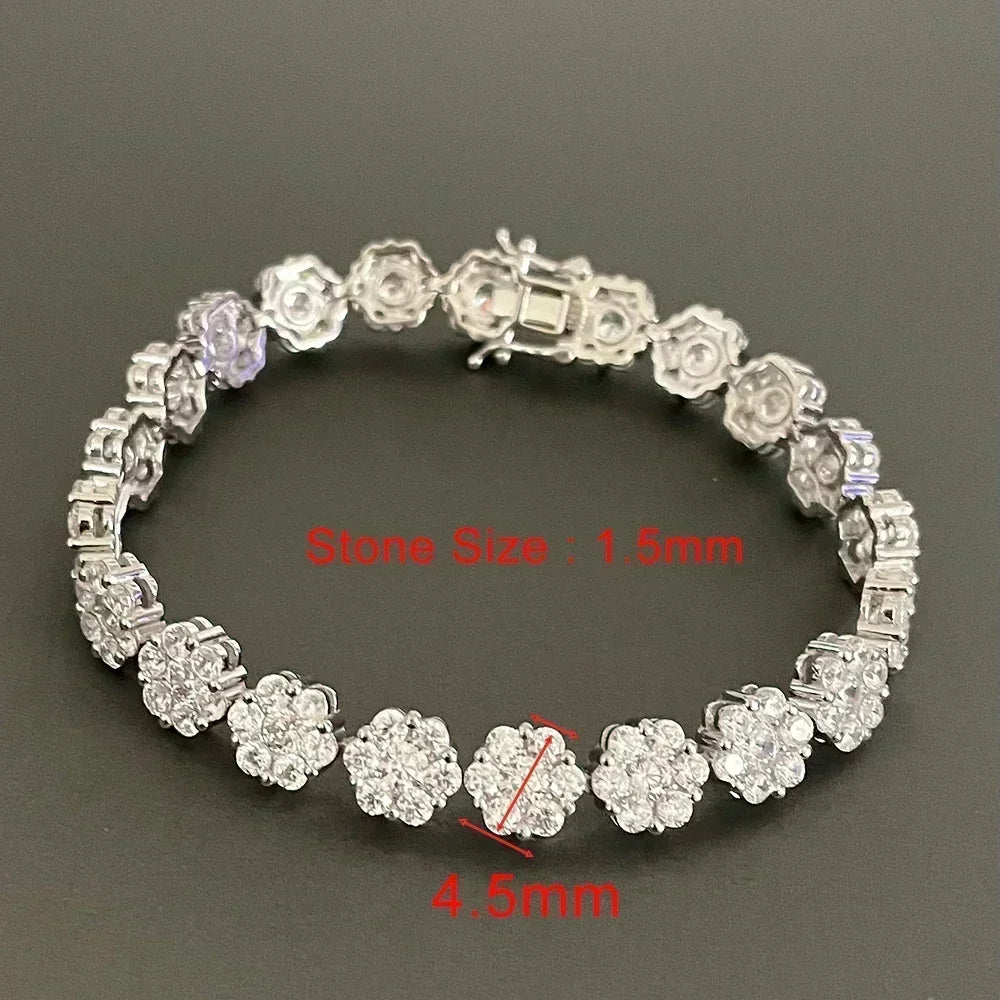 Full Moissanite Diamond Tennis Bracelet With Gra Certificate Flower Shape Bracelets For Women 925 Sterling Silver Fine Jewelry