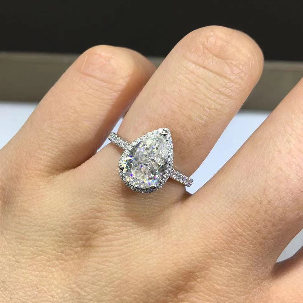 2 Carat Water Drop Shape Moissanite Engagement Ring with Gra Certificate 925 Sterling Silver Pear Cut Wedding Halo Diamond Rings