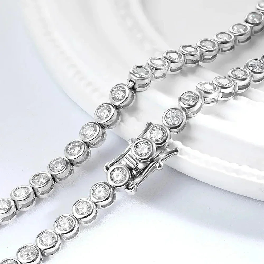 2/3mm Round Bubble Moissanite Tennis Necklace Bracelets Bezel Setting 925 Silver D Color Diamond Neck Chain Chokers for Women