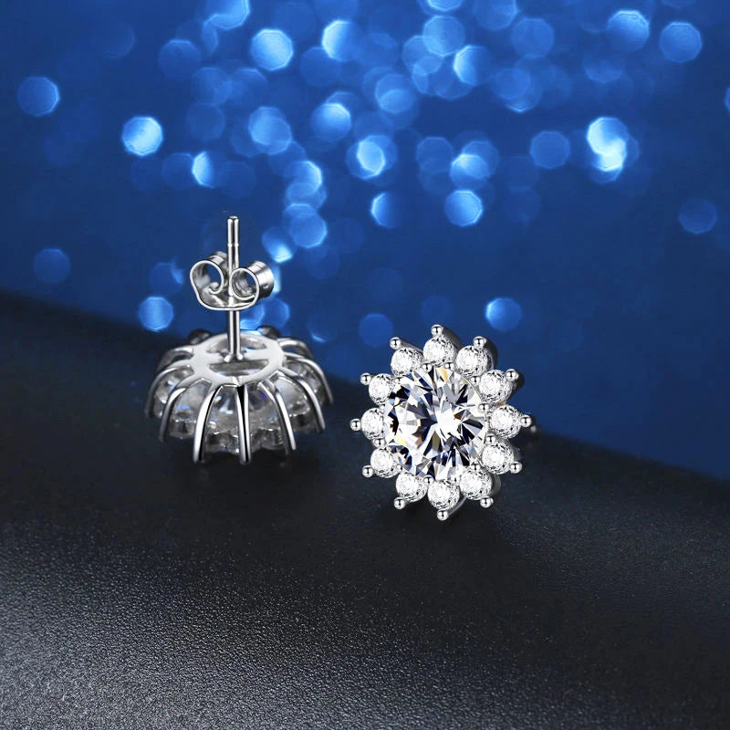 GRA Luxury Female S925 Silver Crystal Fashion Zircon Stone Earrings For Women Quality Jewelry Gift With Box Double Stud Earrings