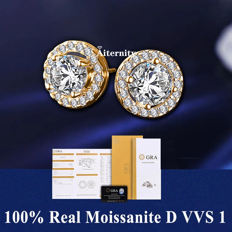 HOT GRA Moissanite Stud Earrings S925 Silver Platinum And Gold Plating 2 Certificates Pass Diamond Tester For Women Fine Jewelry