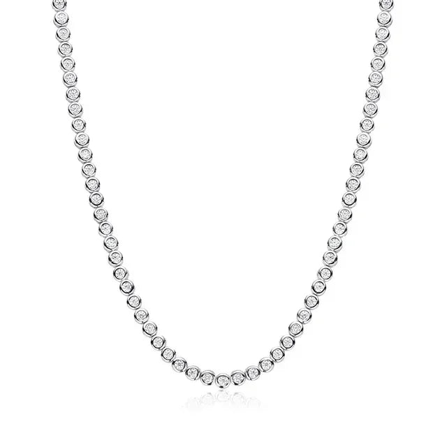 2/3mm Round Bubble Moissanite Tennis Necklace Bracelets Bezel Setting 925 Silver D Color Diamond Neck Chain Chokers for Women