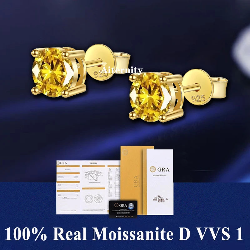 HOT GRA Moissanite Stud Earrings S925 Silver Platinum And Gold Plating 2 Certificates Pass Diamond Tester For Women Fine Jewelry