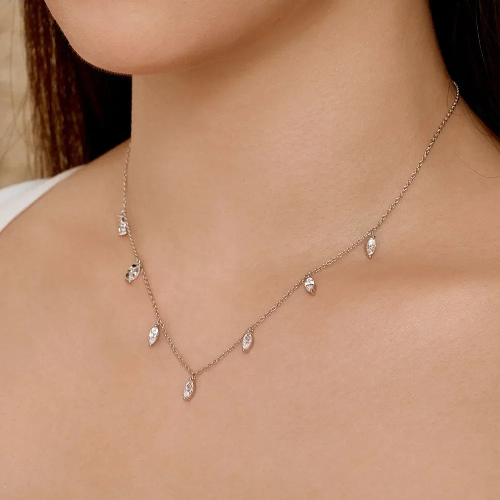 3*6mm 0.3carat Marquise Cut Moissanite Diamond Necklaces with Gra Certificate 925 Sterling Silver Stacking Neck Chain for Women