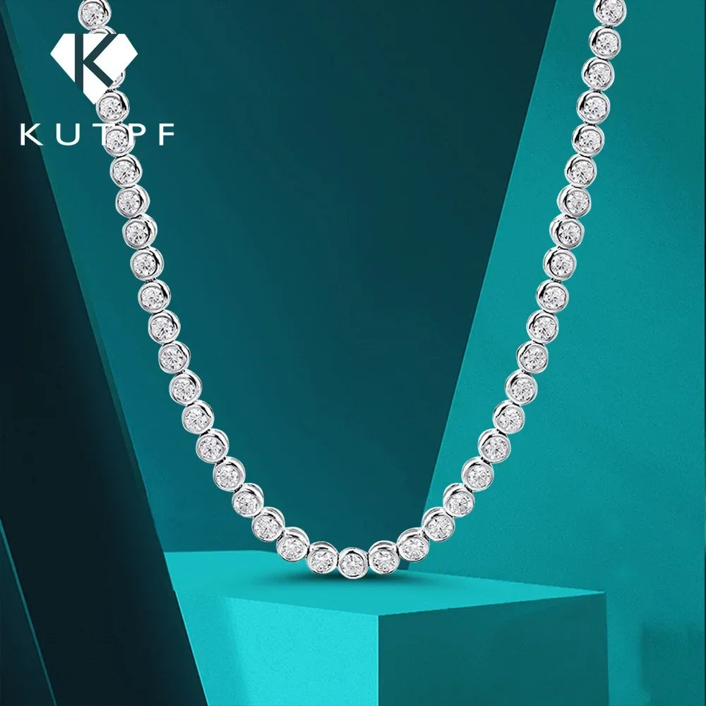 2/3mm Round Bubble Moissanite Tennis Necklace Bracelets Bezel Setting 925 Silver D Color Diamond Neck Chain Chokers for Women