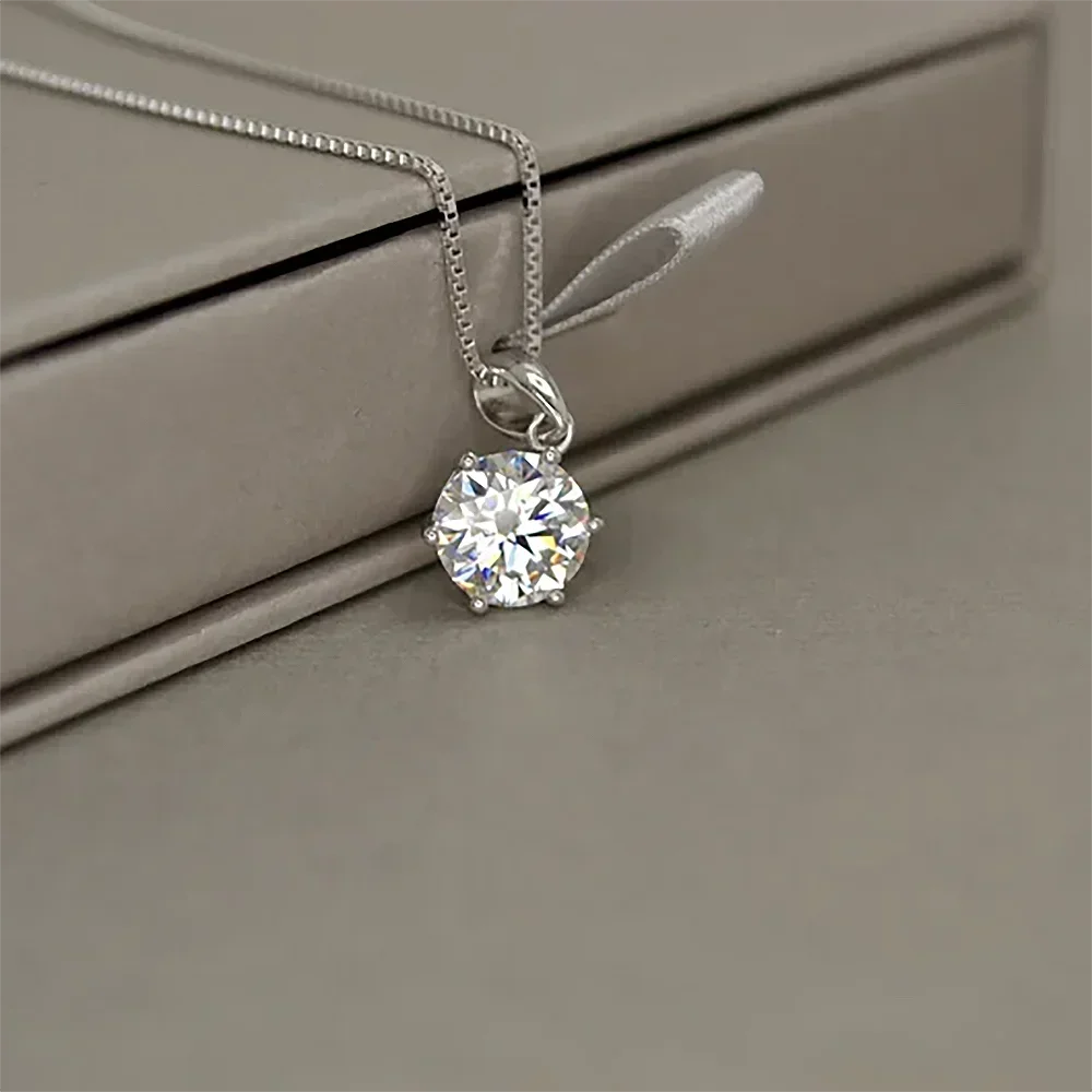 2CT Moissanite Diamond Pendant Necklace for Women 925 Sterling Silver D Color VVSI Clarity Solitaire Diamond Neckchain with GRA