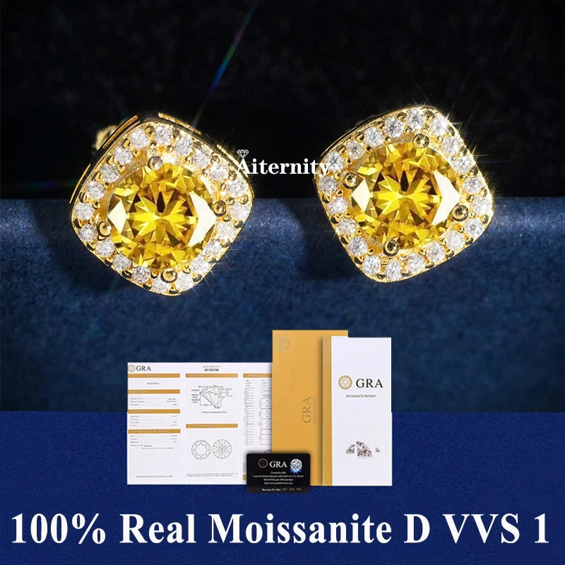 HOT GRA Moissanite Stud Earrings S925 Silver Platinum And Gold Plating 2 Certificates Pass Diamond Tester For Women Fine Jewelry
