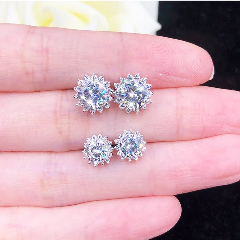 GRA Luxury Female S925 Silver Crystal Fashion Zircon Stone Earrings For Women Quality Jewelry Gift With Box Double Stud Earrings