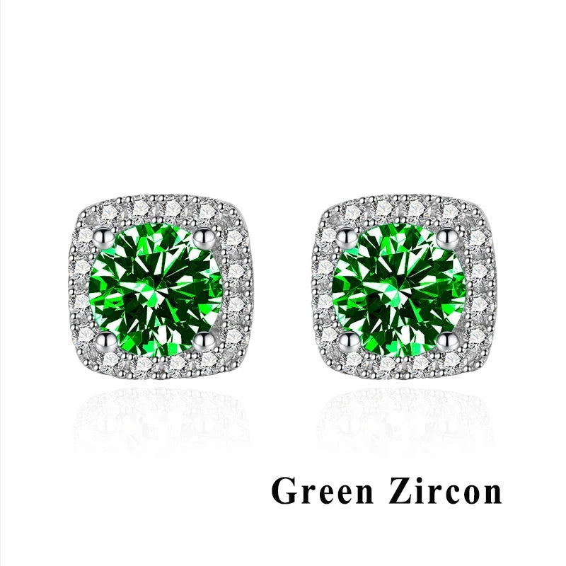 GRA Luxury Female S925 Silver Crystal Fashion Zircon Stone Earrings For Women Quality Jewelry Gift With Box Double Stud Earrings