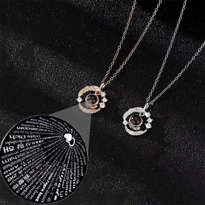 100 Languages I Love You Projection Necklace With Luxury Rose Flower Gift Box Christmas Mother Day Gifts Romantic Jewelry