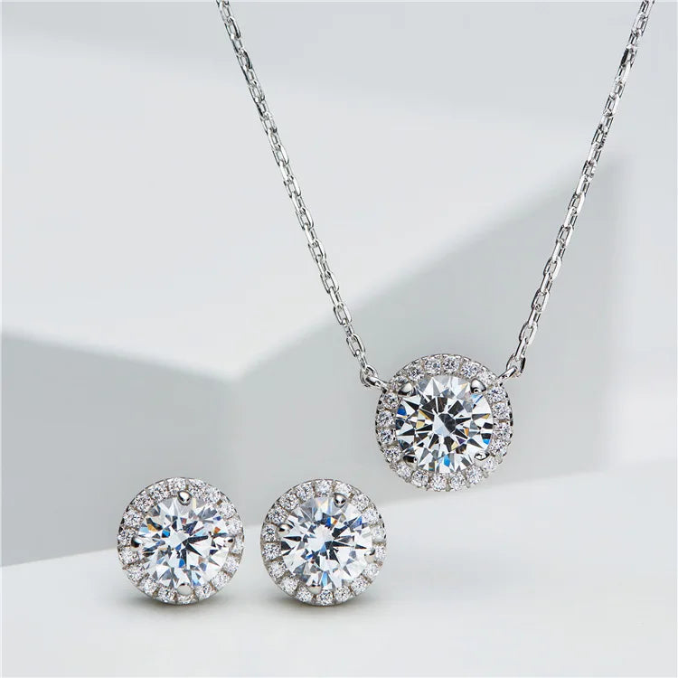 GRA Luxury Female S925 Silver Crystal Fashion Zircon Stone Earrings For Women Quality Jewelry Gift With Box Double Stud Earrings
