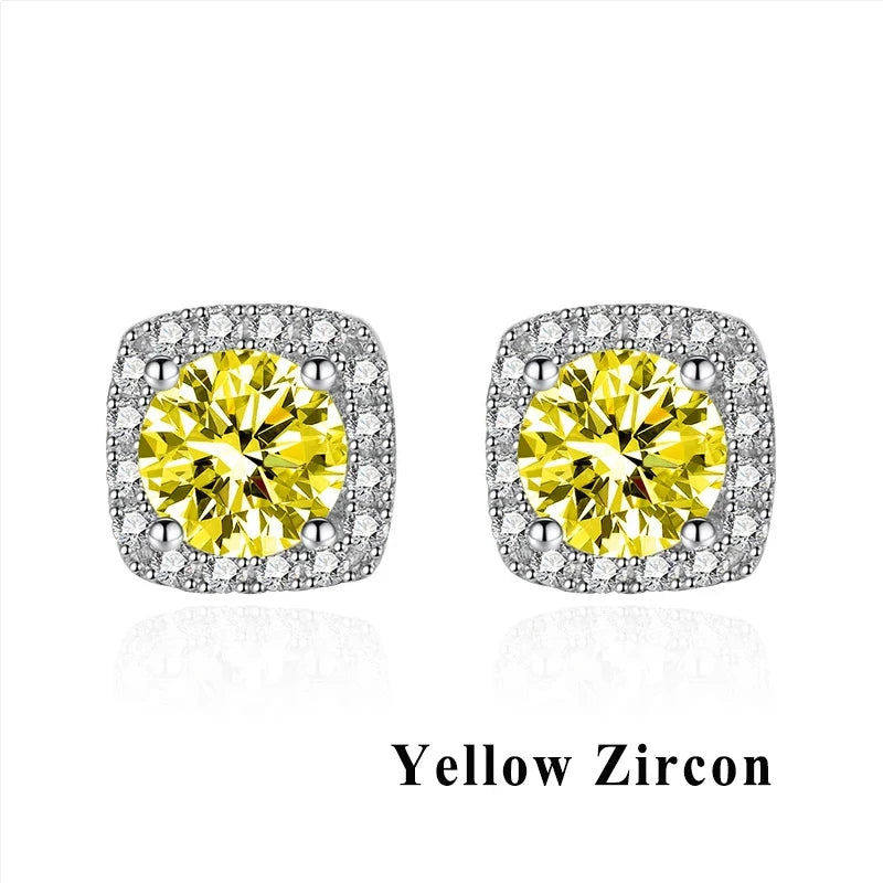 GRA Luxury Female S925 Silver Crystal Fashion Zircon Stone Earrings For Women Quality Jewelry Gift With Box Double Stud Earrings