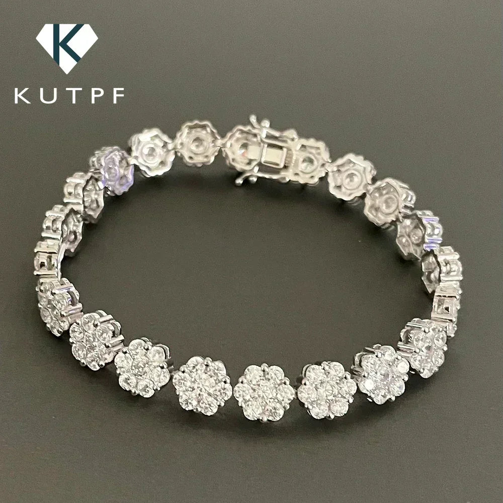 Full Moissanite Diamond Tennis Bracelet With Gra Certificate Flower Shape Bracelets For Women 925 Sterling Silver Fine Jewelry