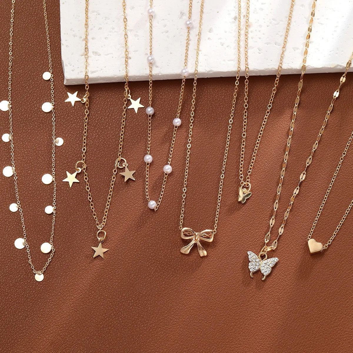 Multilayer Baroque Imitation Pearl Necklace For Women Love Heart Shape Bowknot Tassel Metal Chain Choker Personality Jewelry