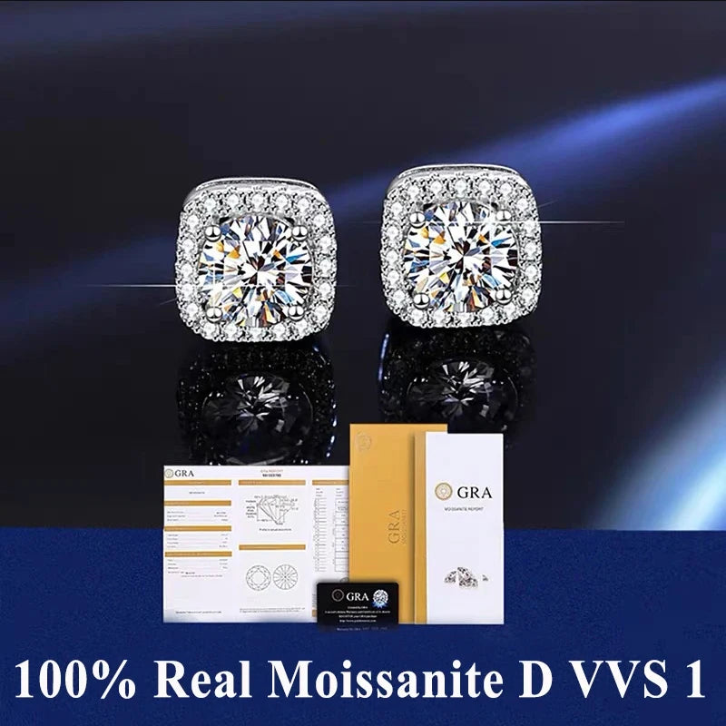 HOT GRA Moissanite Stud Earrings S925 Silver Platinum And Gold Plating 2 Certificates Pass Diamond Tester For Women Fine Jewelry