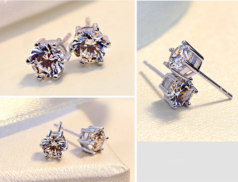GRA Luxury Female S925 Silver Crystal Fashion Zircon Stone Earrings For Women Quality Jewelry Gift With Box Double Stud Earrings