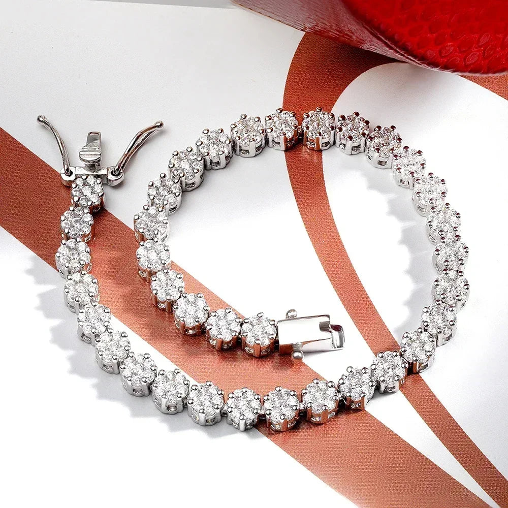 Full Moissanite Diamond Tennis Bracelet With Gra Certificate Flower Shape Bracelets For Women 925 Sterling Silver Fine Jewelry