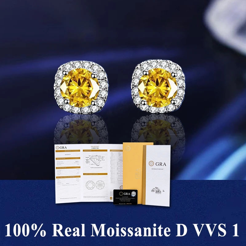 HOT GRA Moissanite Stud Earrings S925 Silver Platinum And Gold Plating 2 Certificates Pass Diamond Tester For Women Fine Jewelry