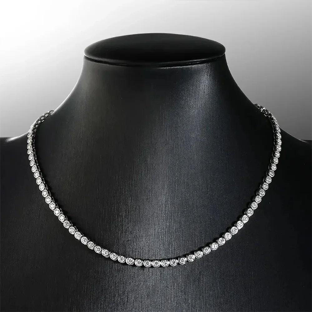 2/3mm Round Bubble Moissanite Tennis Necklace Bracelets Bezel Setting 925 Silver D Color Diamond Neck Chain Chokers for Women