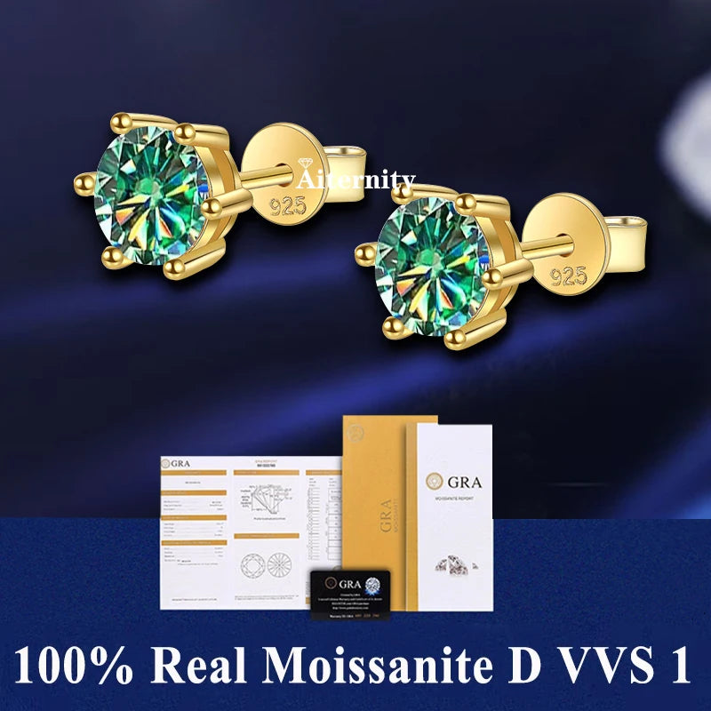 HOT GRA Moissanite Stud Earrings S925 Silver Platinum And Gold Plating 2 Certificates Pass Diamond Tester For Women Fine Jewelry