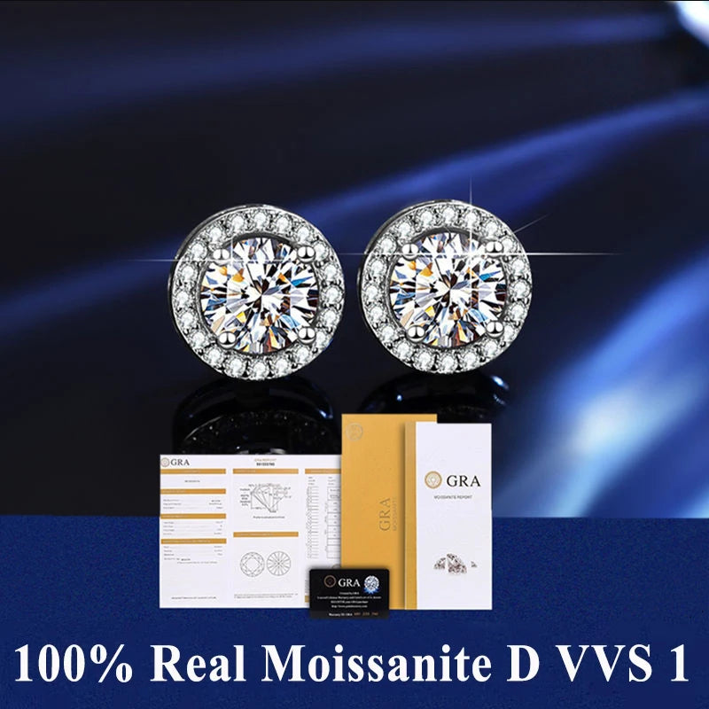 HOT GRA Moissanite Stud Earrings S925 Silver Platinum And Gold Plating 2 Certificates Pass Diamond Tester For Women Fine Jewelry