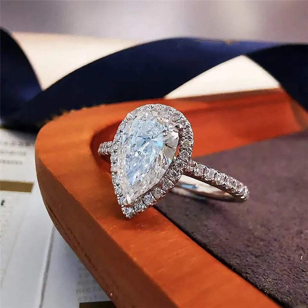 2 Carat Water Drop Shape Moissanite Engagement Ring with Gra Certificate 925 Sterling Silver Pear Cut Wedding Halo Diamond Rings