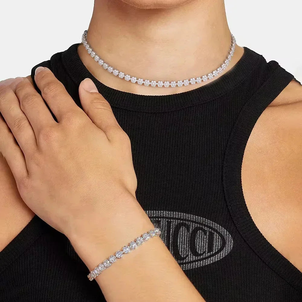 Full Moissanite Diamond Tennis Bracelet With Gra Certificate Flower Shape Bracelets For Women 925 Sterling Silver Fine Jewelry