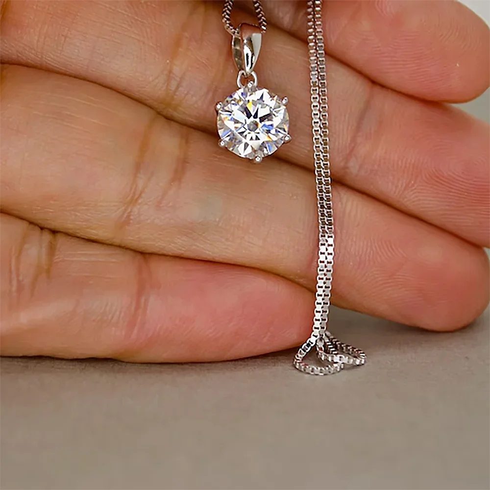 2CT Moissanite Diamond Pendant Necklace for Women 925 Sterling Silver D Color VVSI Clarity Solitaire Diamond Neckchain with GRA