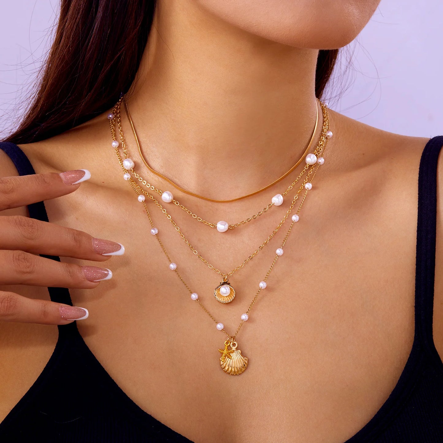 Multilayer Baroque Imitation Pearl Necklace For Women Love Heart Shape Bowknot Tassel Metal Chain Choker Personality Jewelry