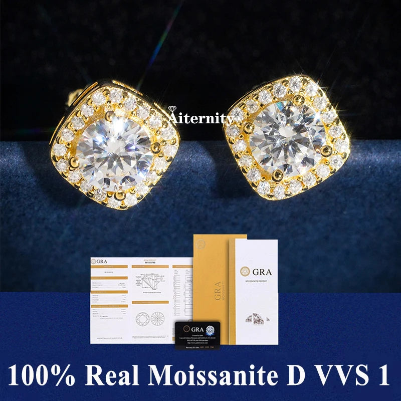 HOT GRA Moissanite Stud Earrings S925 Silver Platinum And Gold Plating 2 Certificates Pass Diamond Tester For Women Fine Jewelry